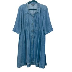 Chelsea and Theodore Tencel Lyosel denim button front dress w/tab sleeve, XL